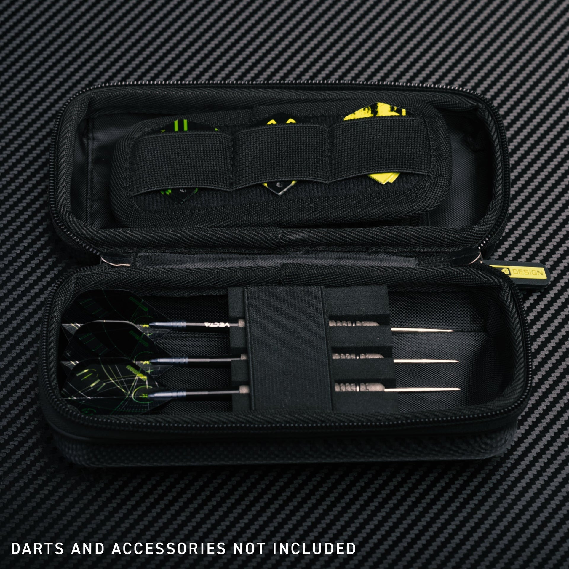 Winmau Armor MvG G1 Dart Wallet open showing compartments for darts and accessories