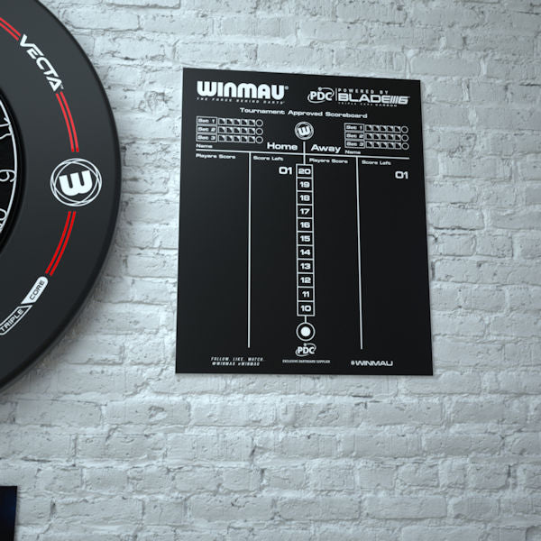Double-sided Scoreboard by Winmau chalkboard side in room setting