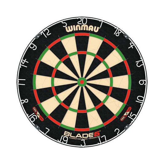 Winmau Blade 6 dartboard for BD Combo dart set with black wood surround and brass darts kit