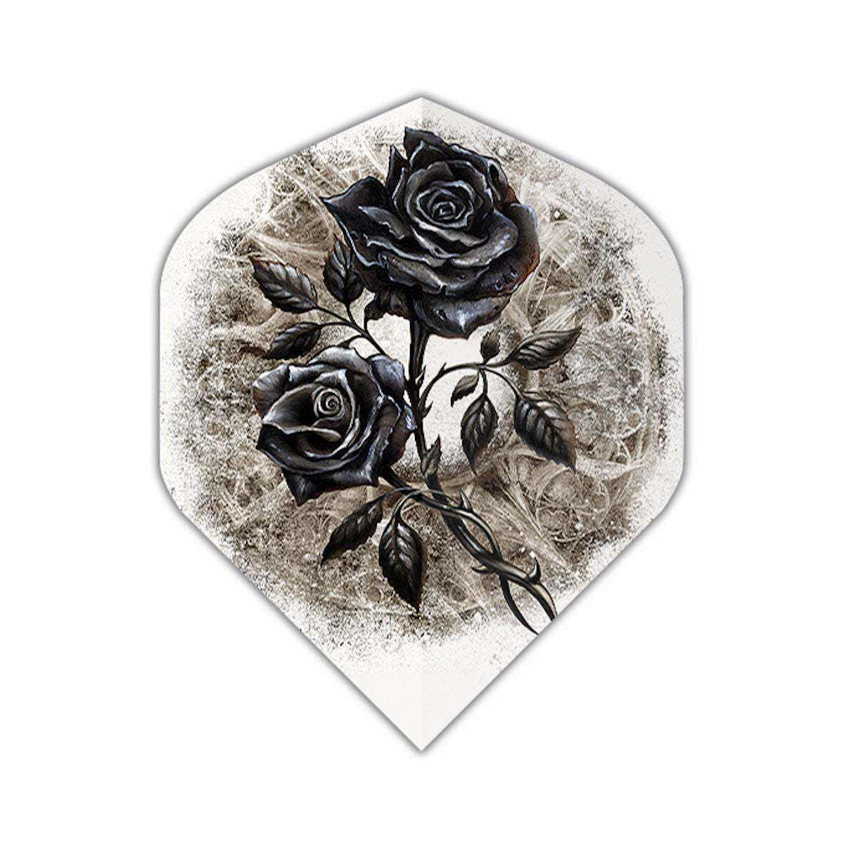 Extra tough Alchemy Flights dart flight with black roses design, 100 microns thick poly material