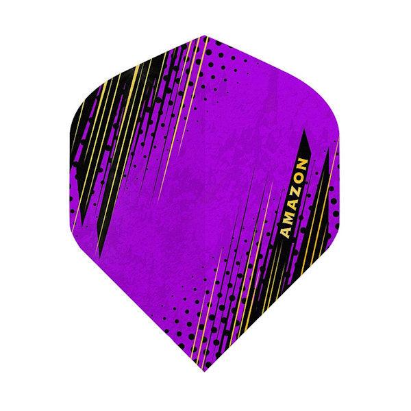 Purple Amazon Flights dart flights with black and gold design, 100 micron thick poly material