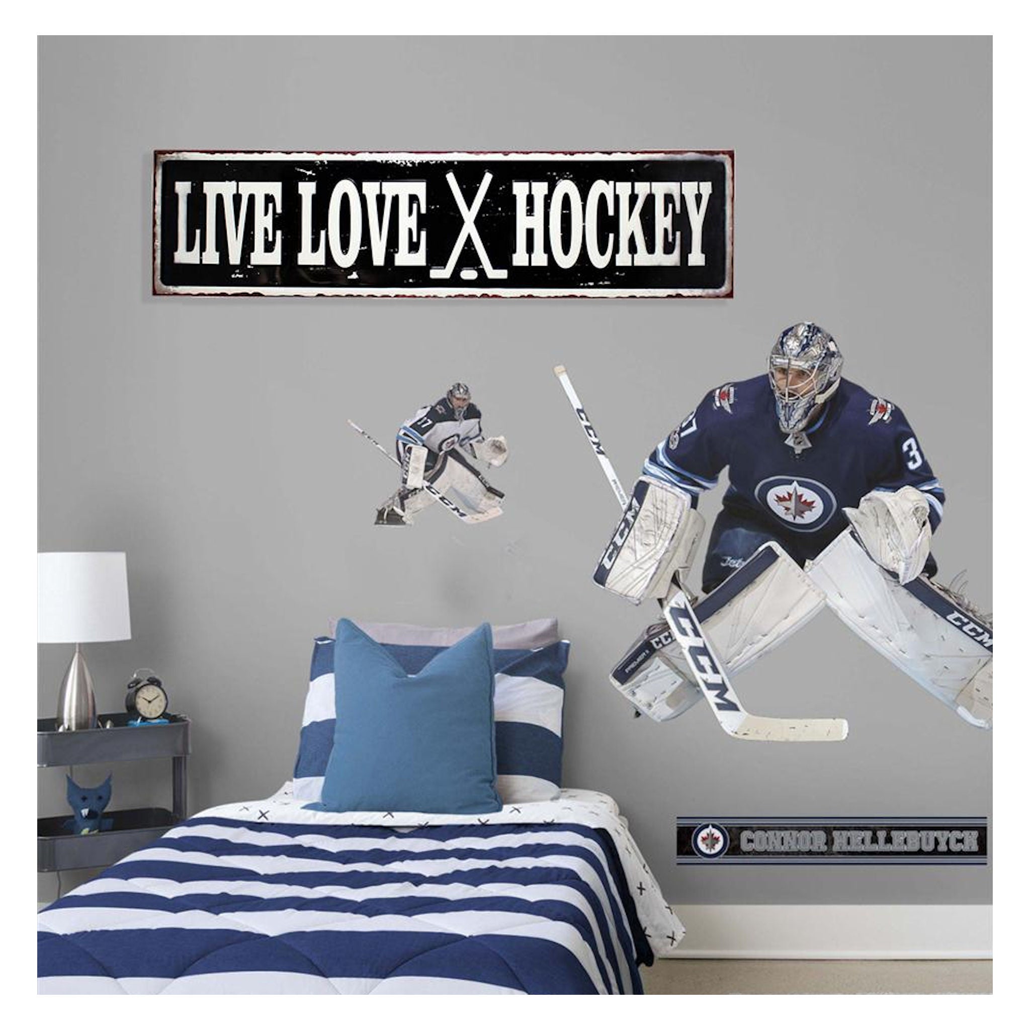 Live Love Hockey sign in room setting