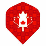 BD Exclusive Flights dart flight featuring red maple leaf design on red checkered background, durable 100 micron material, standard size, set of 3 flights by British Darts.
