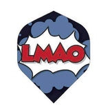 BD Exclusive Flights dart flight with LMAO text and comic style design, durable 100 micron material, standard size set of 3 flights