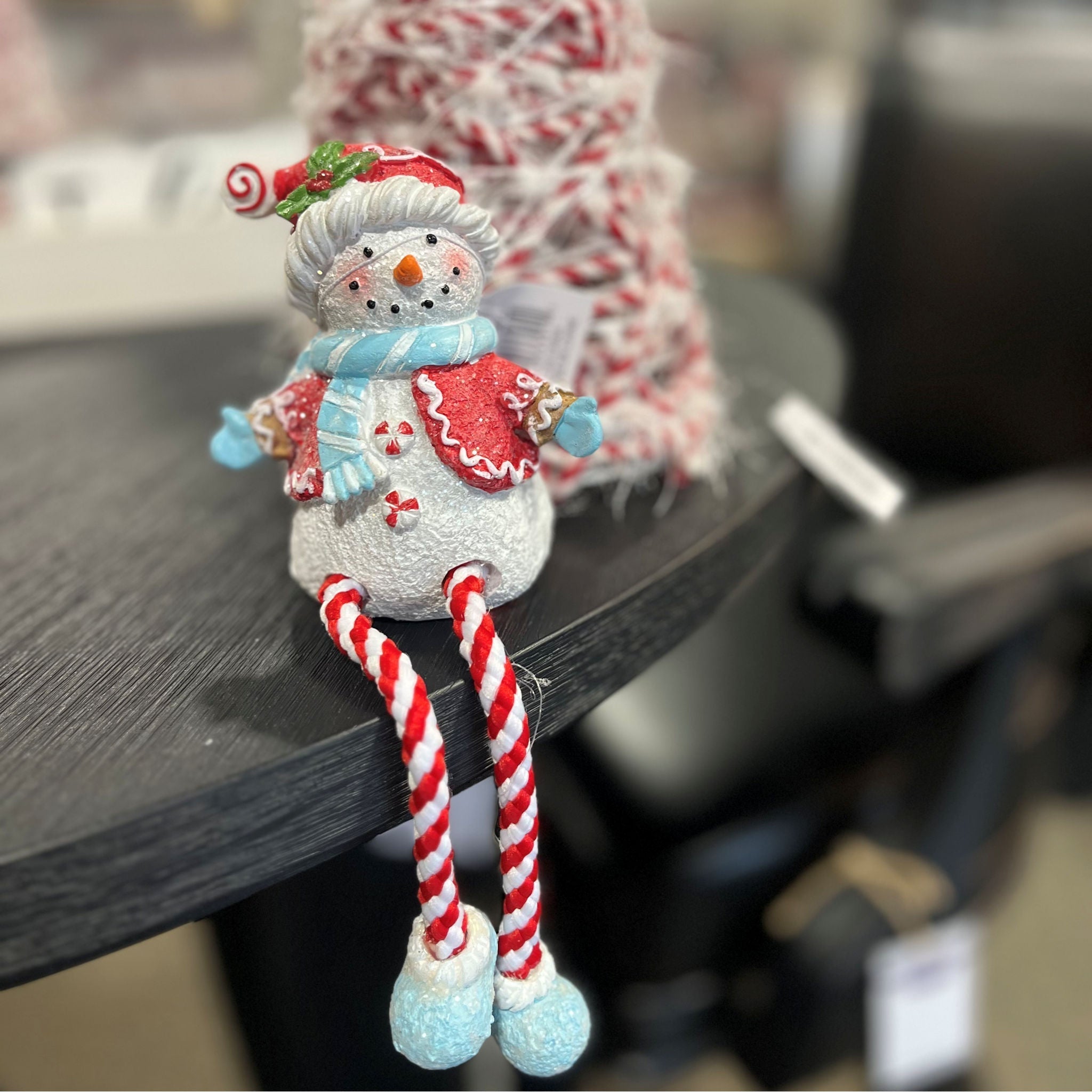 Holiday Dangle Glitter Figurine Snowman in room setting