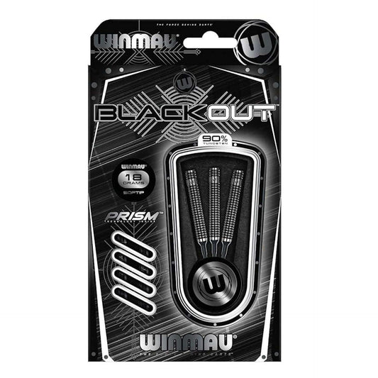 Winmau Blackout 90% Tungsten Soft Tip Darts with Prism Alpha Flights and Prism Force Medium Shafts