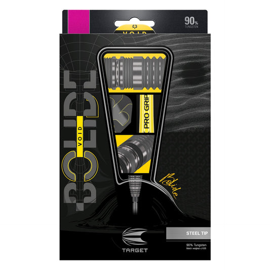 Bolide Void 90% Tungsten darts with black titanium coating and radial grooves for precision and durability