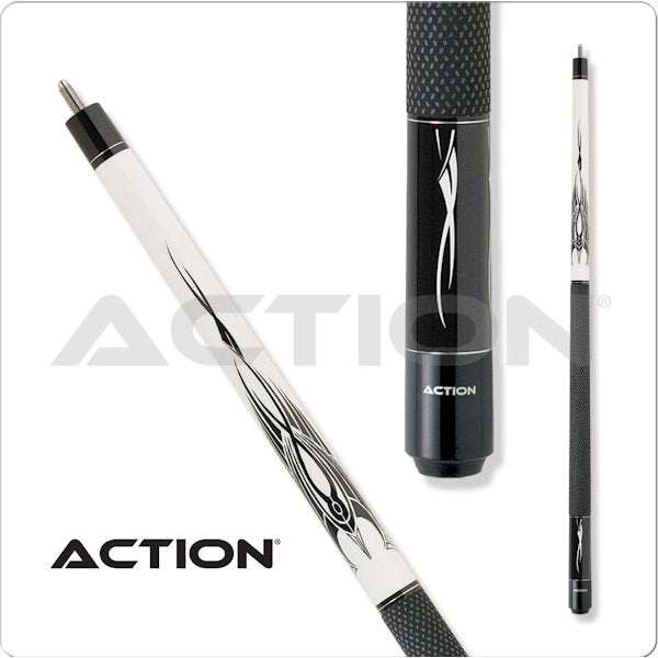 Action Black & White Cue with 13mm boar skin tip and hard rock maple shaft