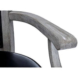 Close-up of rustic grey Brunswick Centennial Bar Stool armrest and black swivel seat