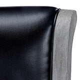 Set of two Brunswick Centennial Bar Stools with black leather seat and rustic wooden frame, 32-inch swivel seats.