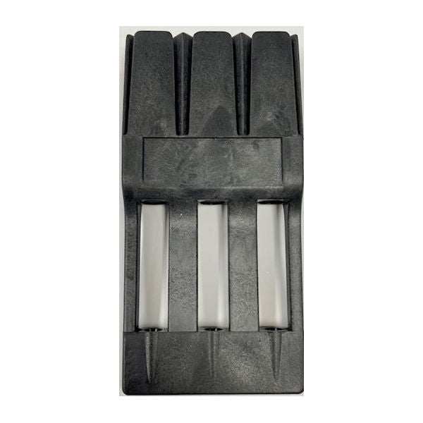 Black plastic dart case insert made from strong ABS material to hold and protect assembled darts and flights.