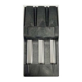 Black plastic dart case insert made from strong ABS material to hold and protect assembled darts and flights.