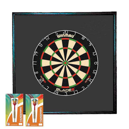 BD Combo dart set with wood surround, dartboard, and brass darts kit