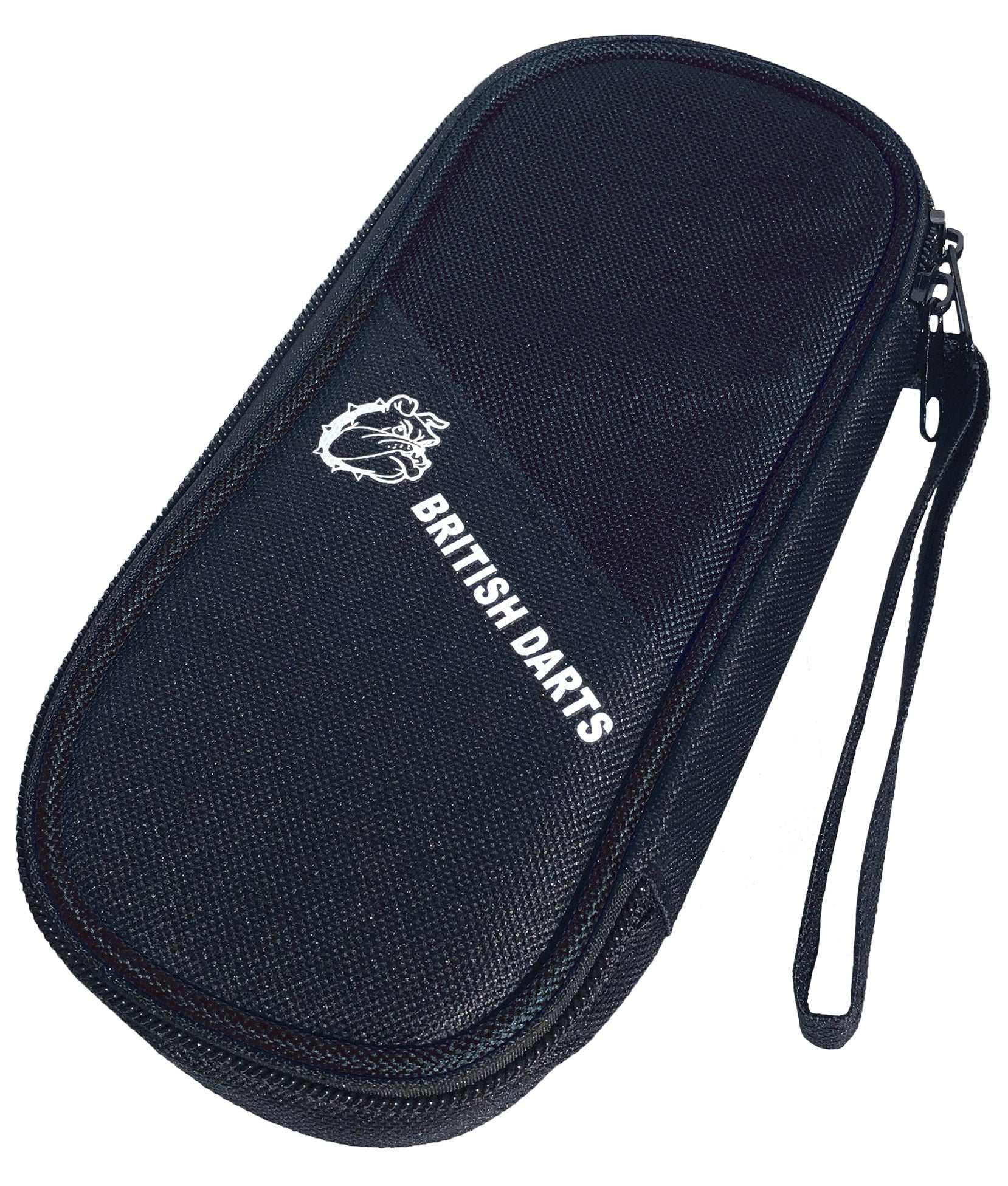 British Darts Carryall black dart case with zipper and wrist strap for storing darts and accessories