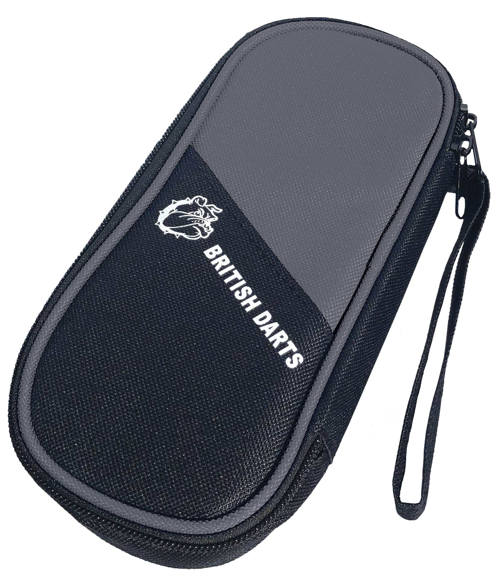 British Darts Carryall black and gray zippered dart case with wrist strap and logo