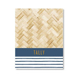 Bridge tallies card with woven wood pattern and blue stripe design for bridge game scoring