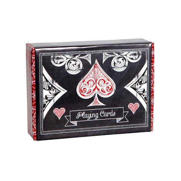Bridge Double Deck playing cards set with two casino-grade decks in decorative black and red box