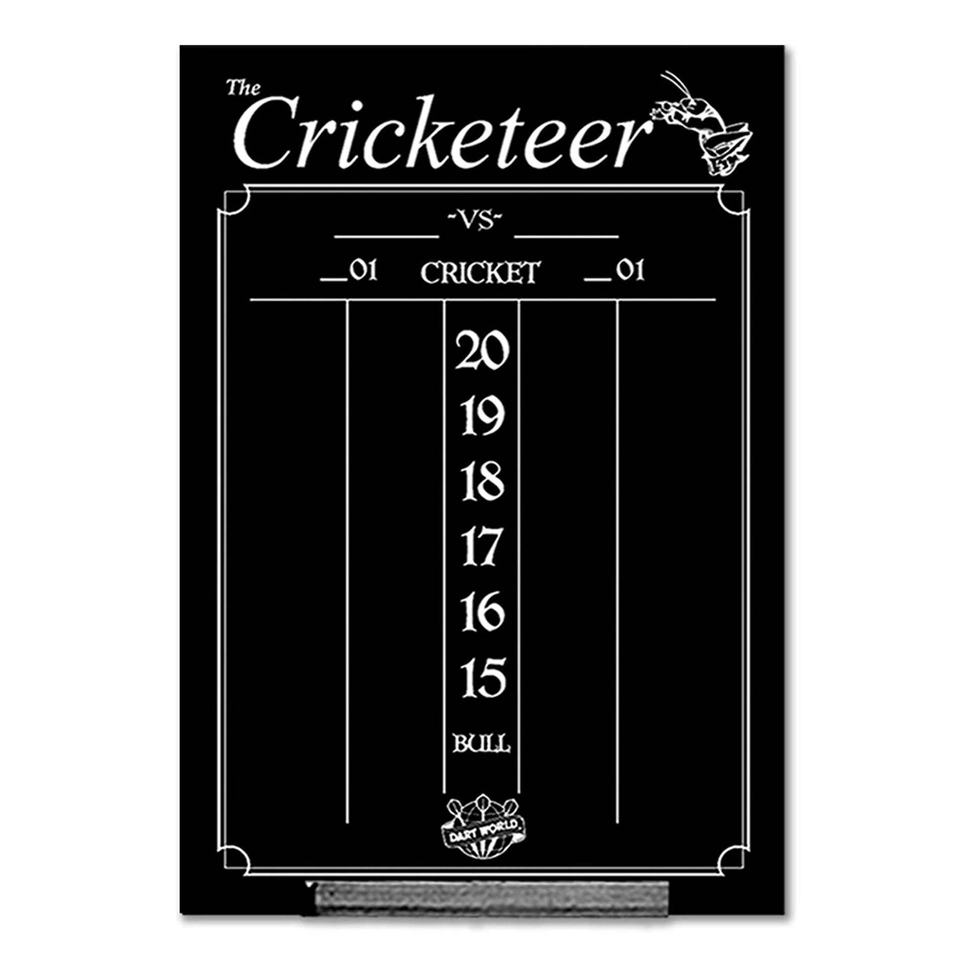 Chalkboard Cricketeer black cricket dart scoreboard with smooth wipe-clean writing surface and numbered scoring columns