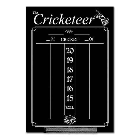 Chalkboard Cricketeer black cricket dart scoreboard with smooth wipe-clean writing surface and numbered scoring columns