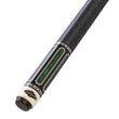 Pool cue with green stripe and Brunswick logo on a white background