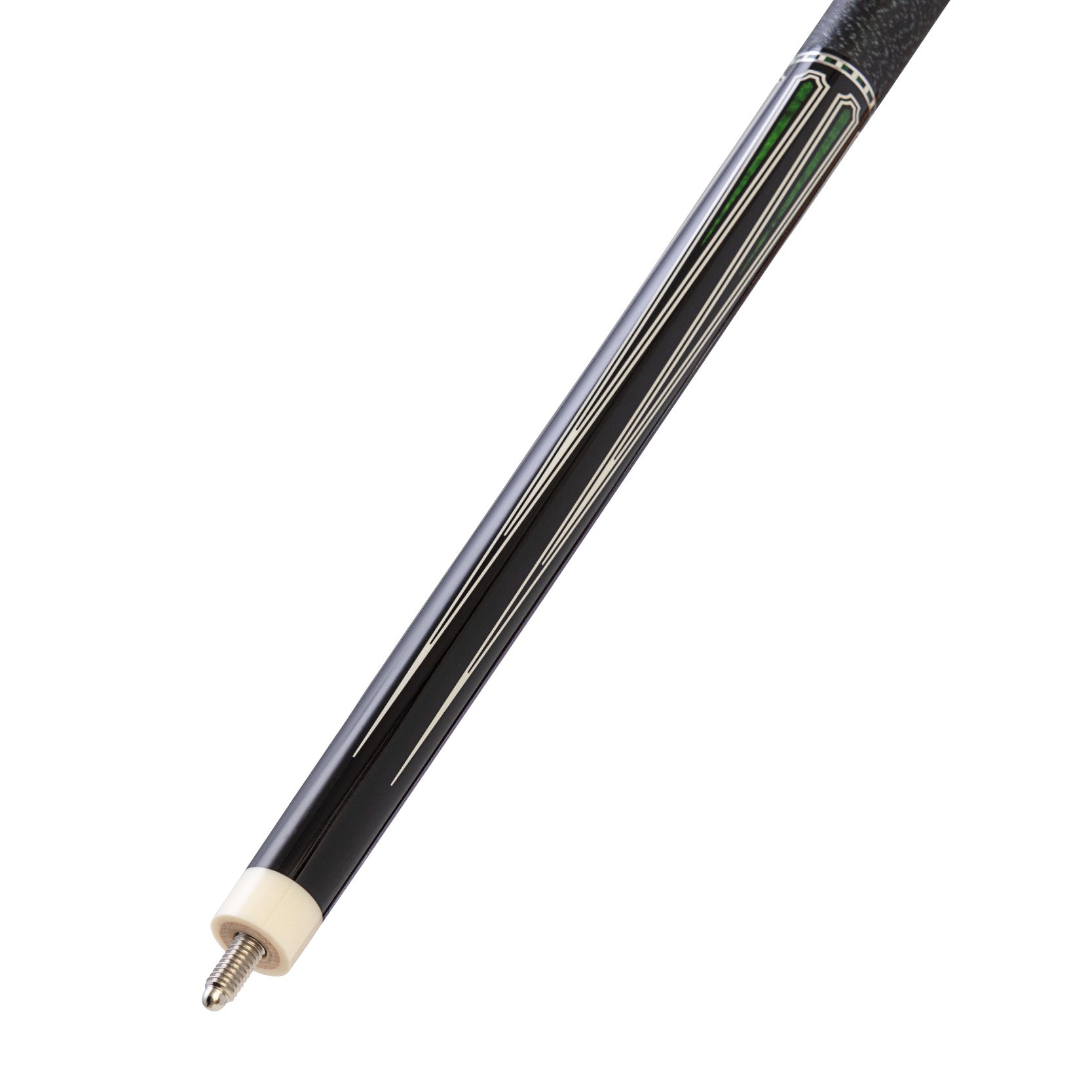 Close-up of a pool cue joint with a white background