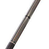 Close-up of a pool cue with intricate design on a white background