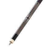Close-up of a pool cue with a white background