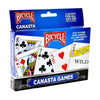 Bicycle Canasta card game box displaying a 108-card deck with point values and wild cards for all ages and skill levels