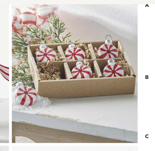 1" Box of Peppermint Ornaments room setting
