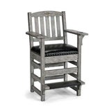 Brunswick Centennial Player's Chair with pin-nailed cushion, cue notches, cup holders, footrest, and hidden drawer in rustic grey finish