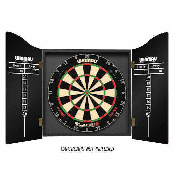 Winmau Black Skull Cabinet with home and away scoring panels and magnetic closure system for dartboards