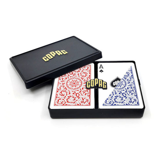 Copag 100% Plastic Regular Index Bridge Playing Cards Double Deck Set blue and red open