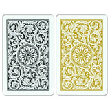 Copag 100% Plastic Jumbo Index Bridge Playing Cards Double Deck Set back side of black and gold