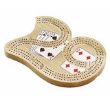Wooden 29 Cribbage board with three tracks, playing card design, and natural wood finish