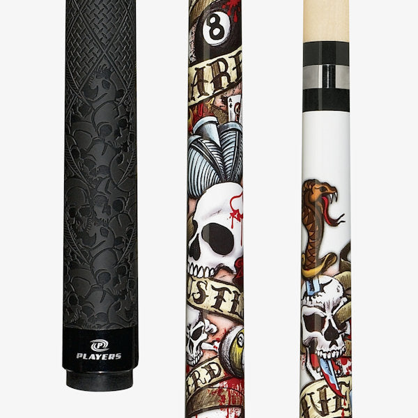 D-LH Players® Pool Cue LIVE HARD SKULL CLOSE UP