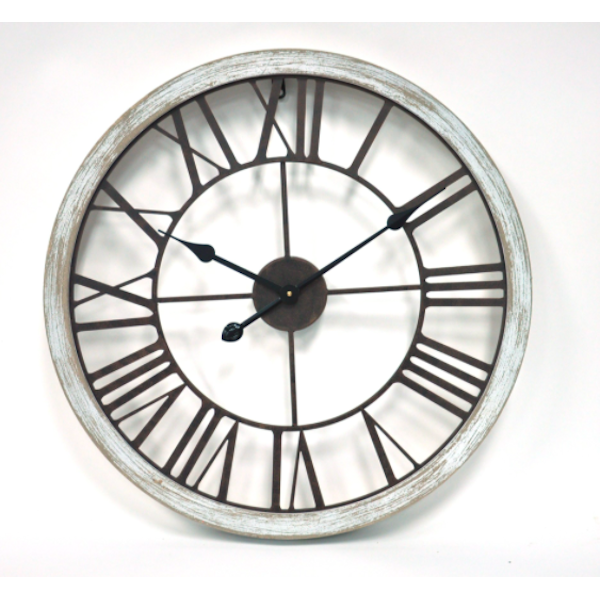 Distressed Whitewashed 24 " Clock