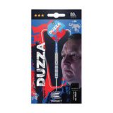 Glen Durrant 80 tungsten steel tip darts with blue grip shafts and branded flights in packaging