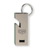 Dart Sharpener & Bottle Opener Keychain in silver on white background