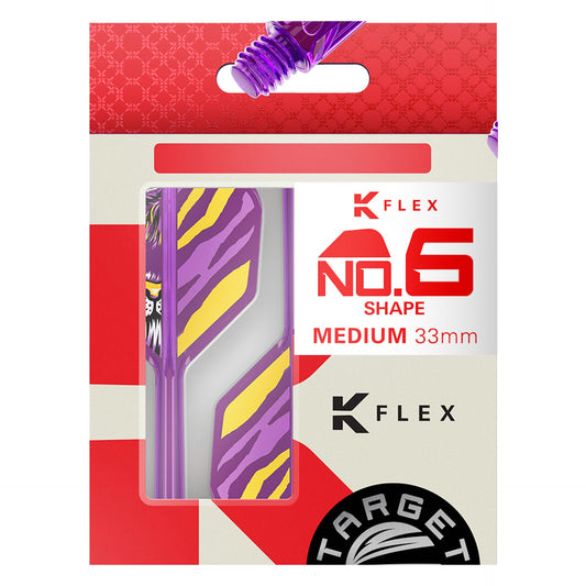 K-Flex No.6 Flight & Shaft Endeavour packaging with purple and yellow design on a white background