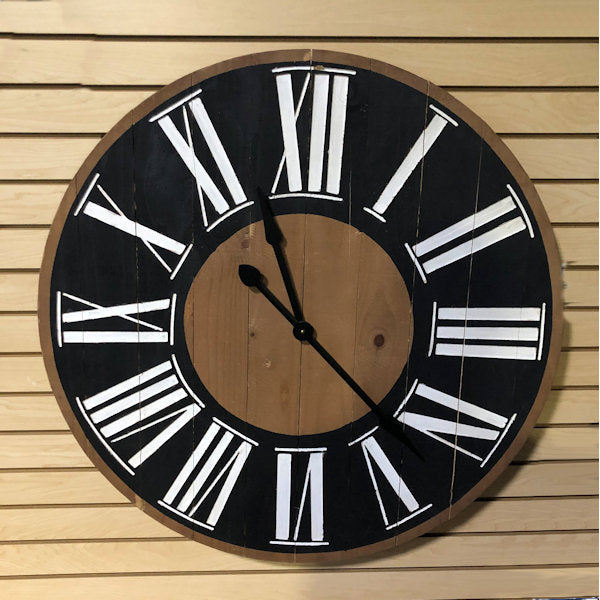 ET1895 Distressed Black/White/Wood 35.5 " Clock
