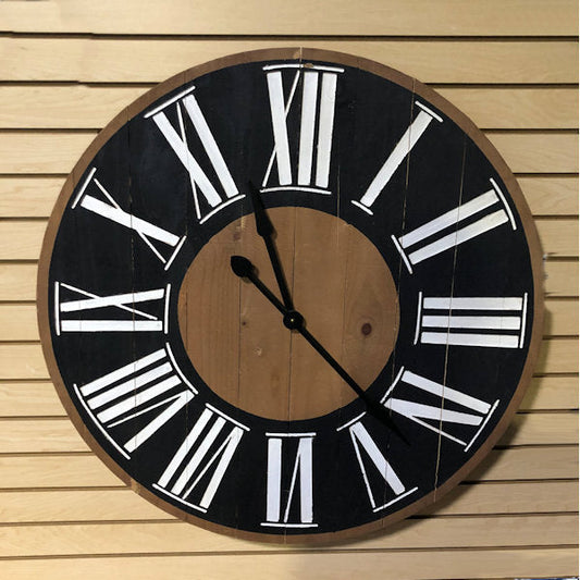 ET1895 Distressed Black/White/Wood 35.5 " Clock