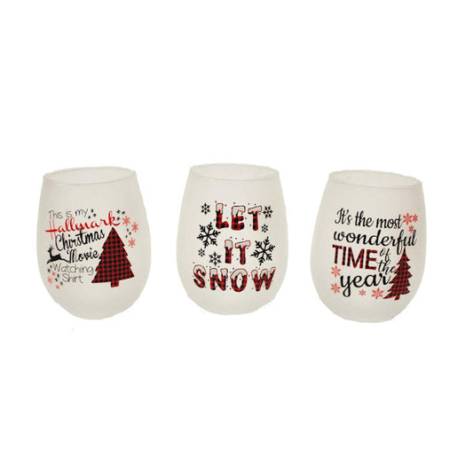 Wine Stemless Glass Set of 3-Tartan