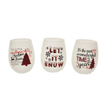 Wine Stemless Glass Set of 3-Tartan