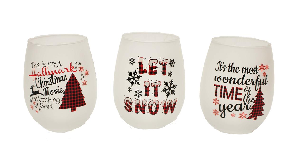 Wine Stemless Glass Set of 3-Tartan