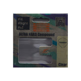 Dart flight and shaft system, clear Fit Gear Shaft in a standard shape with seamless one-piece construction, shown in packaging.