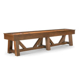 Wooden shuffleboard table on a white background