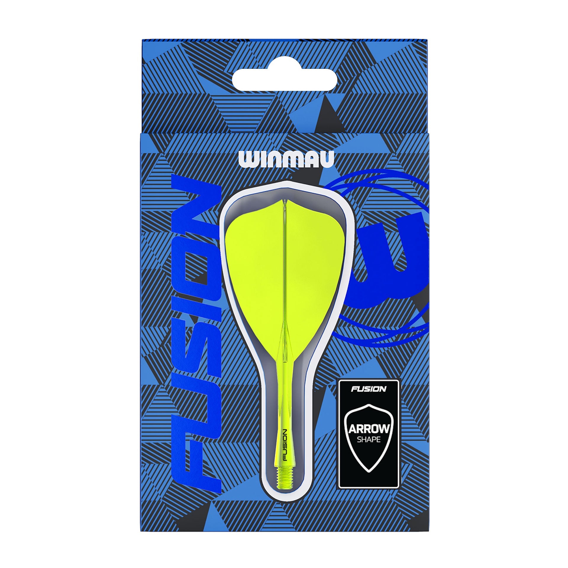 Winmau Fusion dart flights packaging with blue and black design