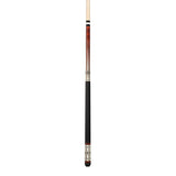 Players Curly Maple & White/Blue Diamond Cue with Black Linen Wrap showing 3/4 of the cue