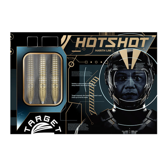 Hotshot Harith Lim darts packaging with Target branding