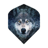 Close-up of a grey wolf design on Hunter 80 tungsten darts flight for advanced players